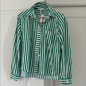 Green and White Striped Button-Up Shirt